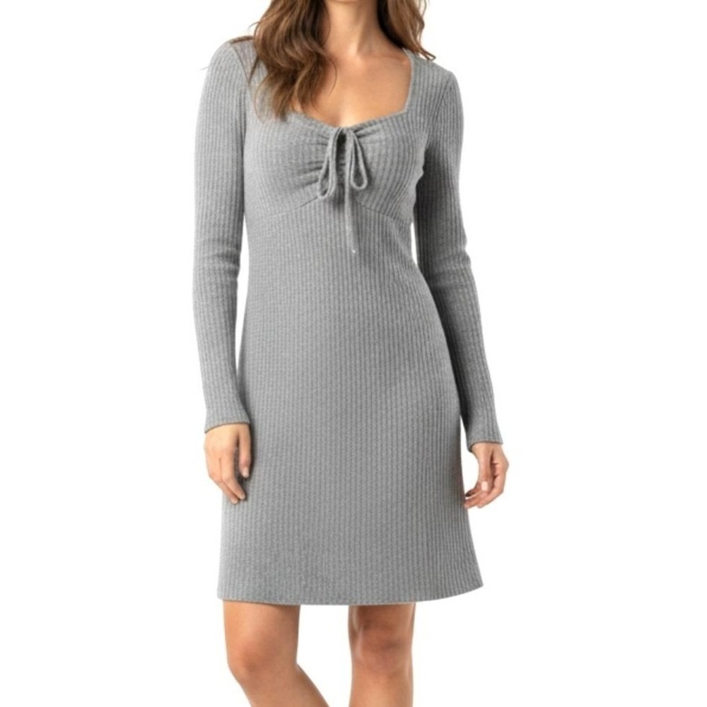 NWT Lush Womens Small Heather Gray Long Sleeve Knit Mini Dress